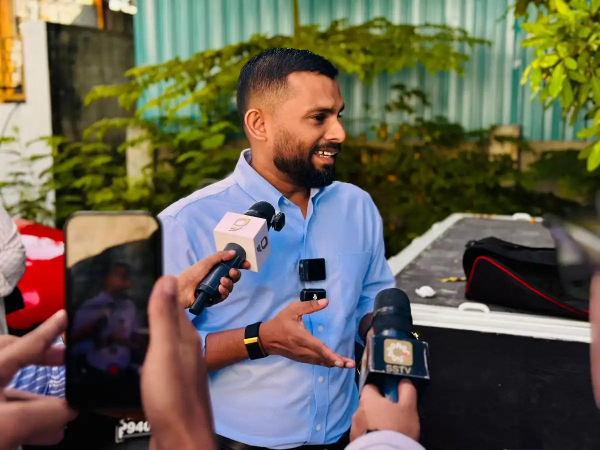 Former Controller of Immigration Shamaan Waheed speaking to press.