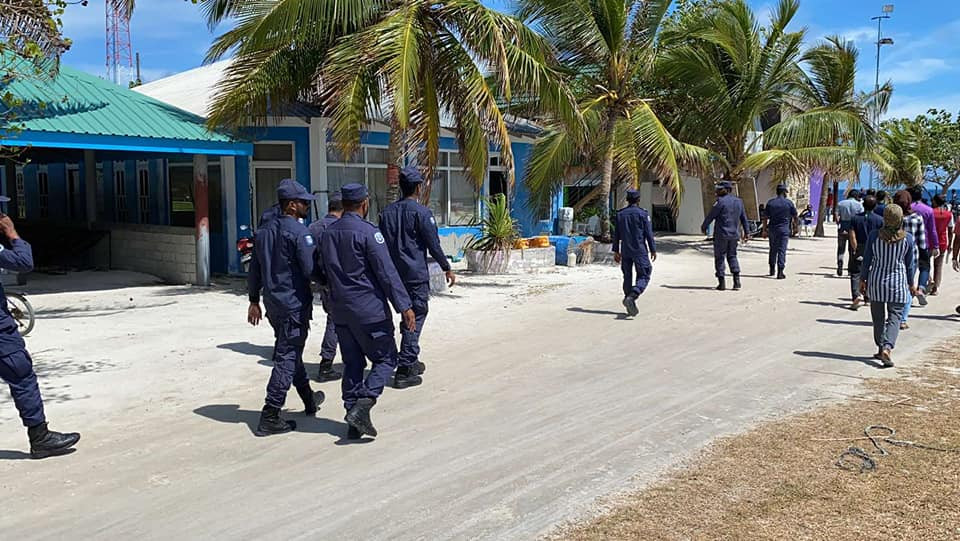 Police officers stationed in Maduvvari island of Raa atoll