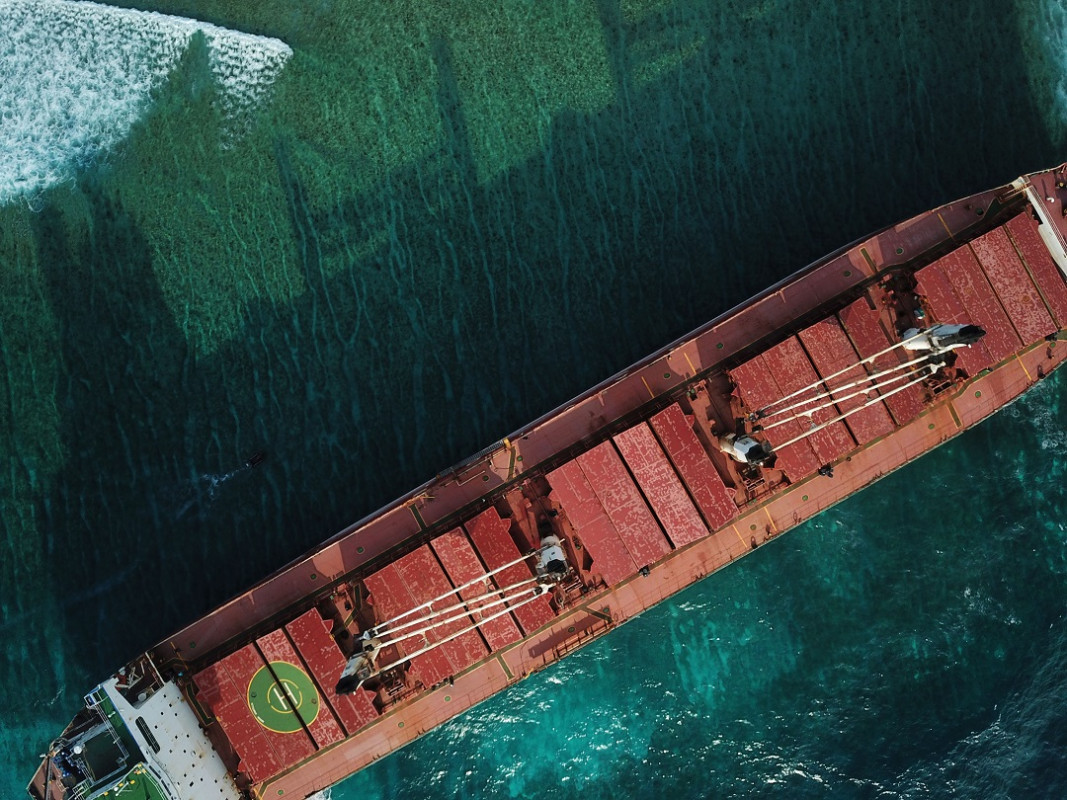 Panamanian cargo boat that ran aground on to the reefs on the west side of K. Rasfari