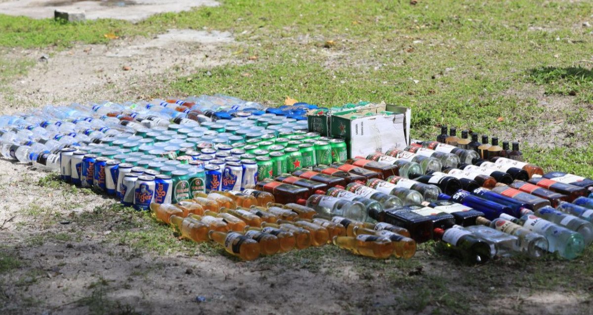 The bottles of alcohol that were destroyed