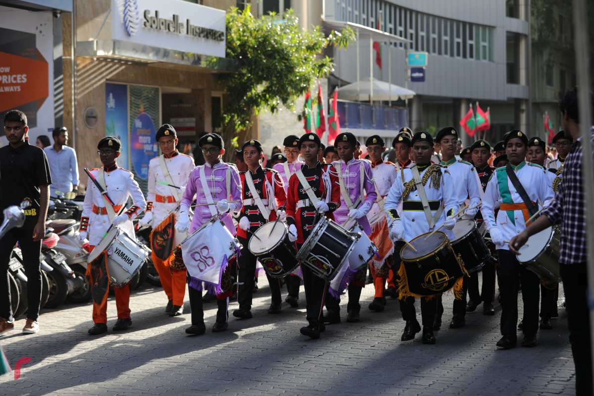 27 ޖުލައި 2019 --މިނިވަން ދުވަހުގެ ރަސްމީ ހިނގާލުމުގެ ތެރެއިން، ސްކޫލް ތަކުގެ ބޭންޑް-- ފޮޓޯ: ޝުއައިބް މުހައްމަދު