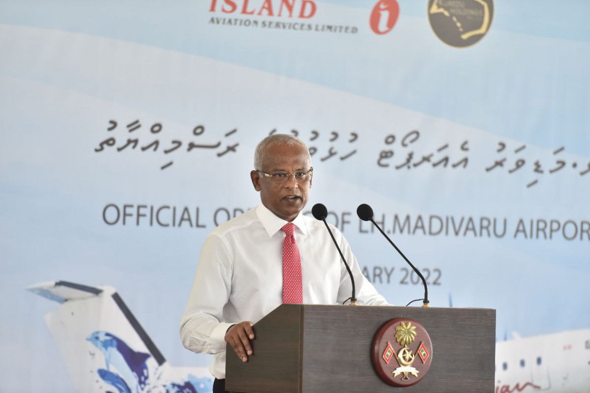 President Ibrahim Mohamed Solih took the podium at the ceremony to inaugurate Madivaru Airport