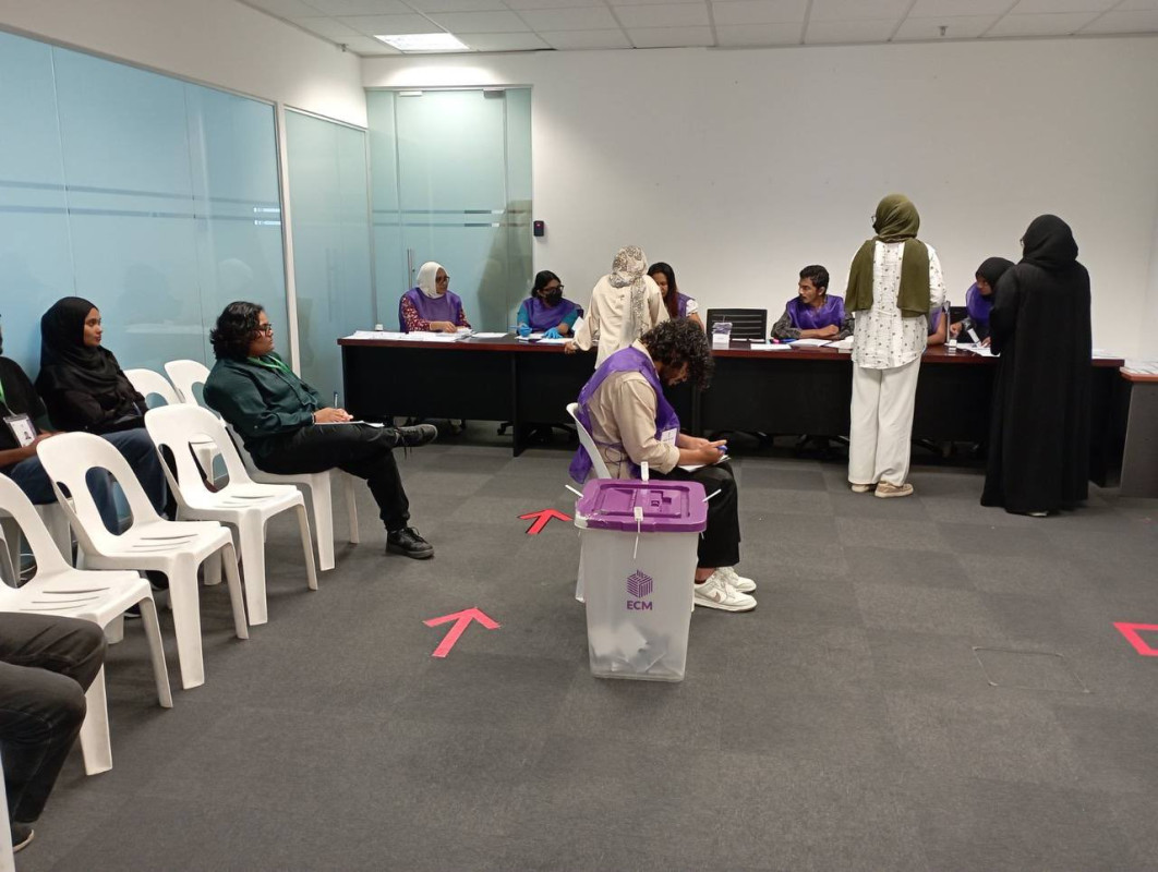 A polling station in a foreign country