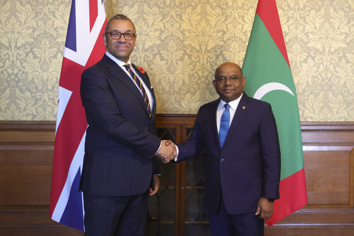 Foreign Minister Abdulla Shahid and the Secretary of State for Foreign, Commonwealth and Development Affairs of the United Kingdom James Cleverly