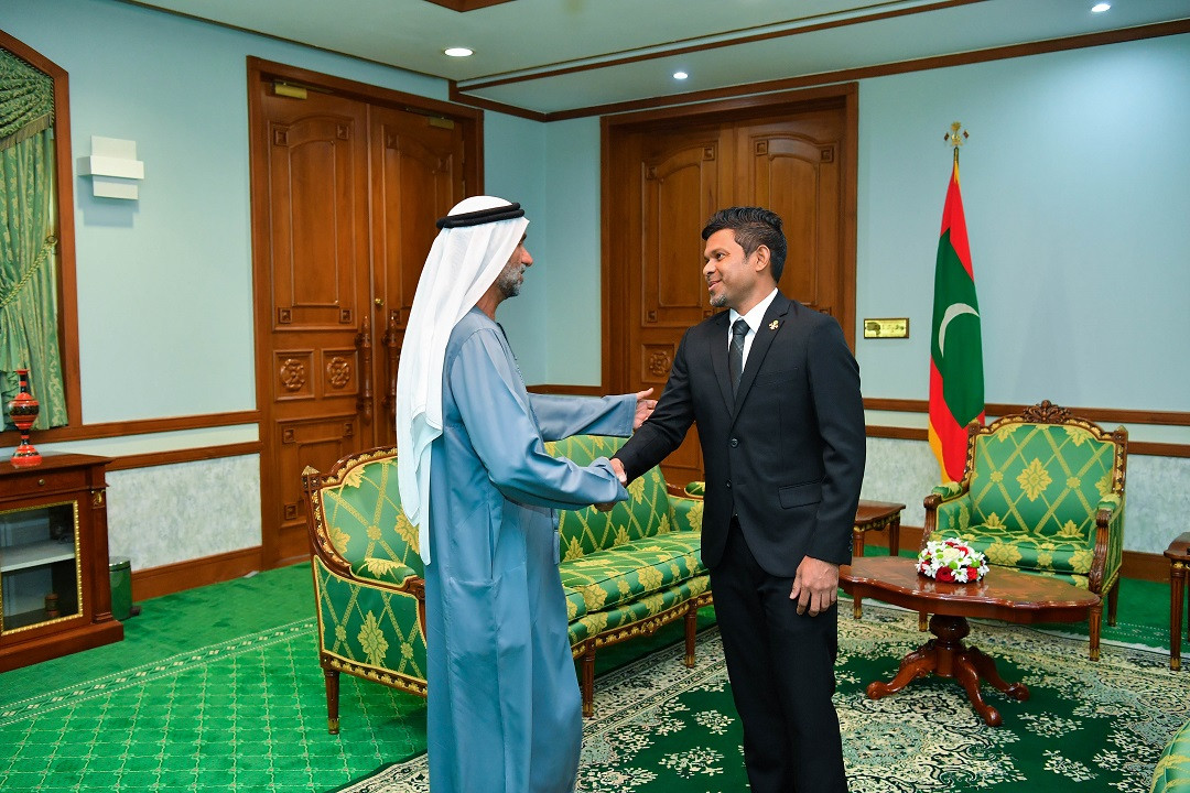 The President of the GCTP Ahmed bin Mohammed Al Jarwan calls on Vice President Hussain Mohamed Latheef