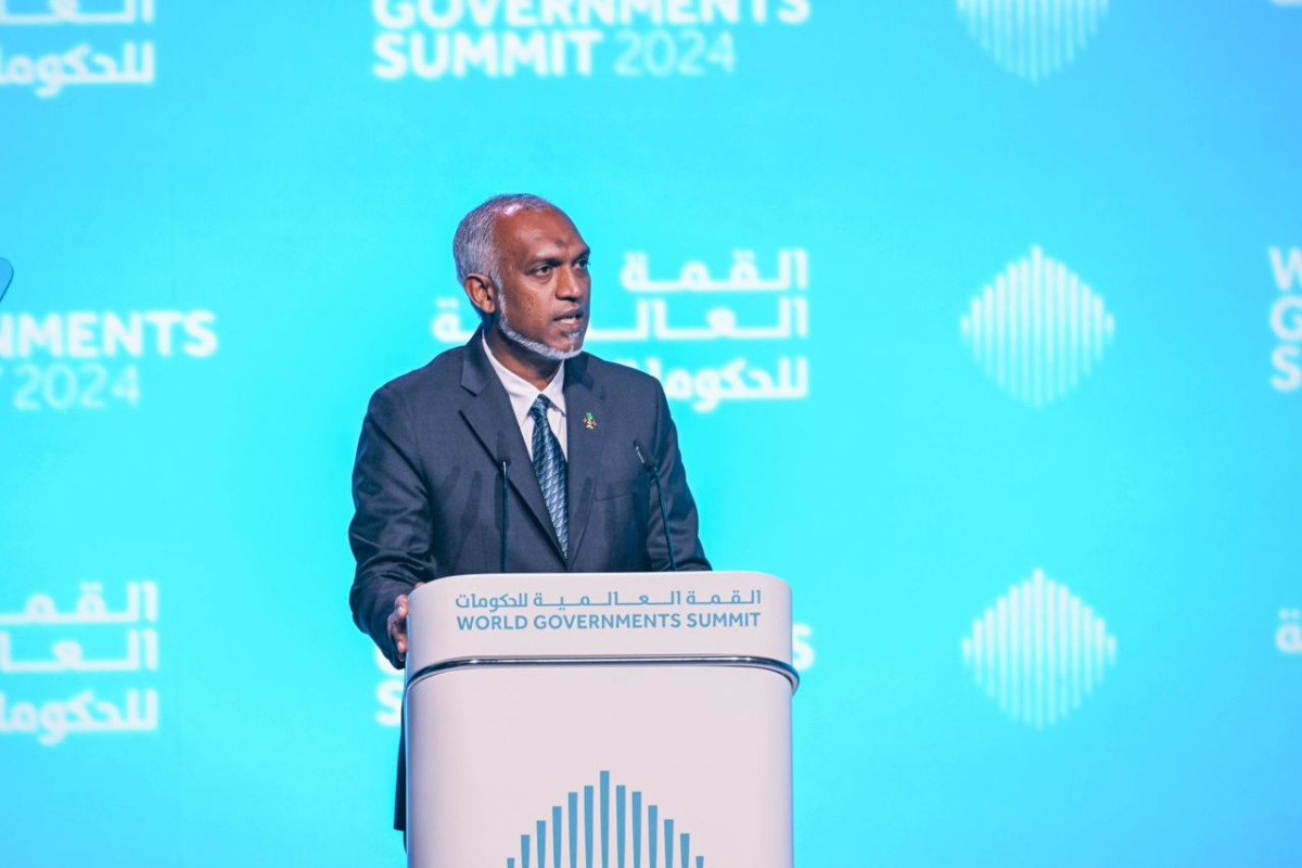 President Muizzu delivering his address at the World Governments Summit 2024