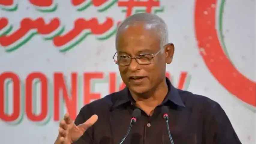 Former President Ibrahim Mohamed Solih speaking at an MDP rally.| MDP