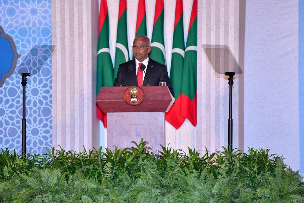 President Ibrahim Mohamed Solih took the podium at the Republic Day 2021 reception on Wednesday