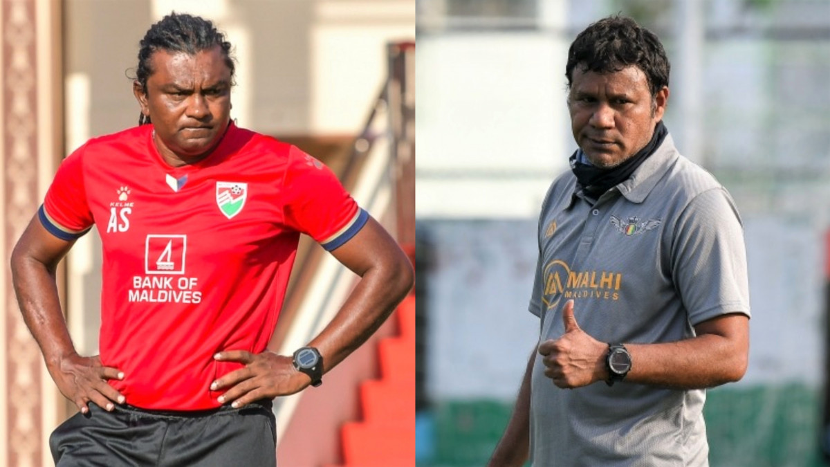 ގައުމީ ފުޓްބޯޅަ ޓީމުގެ އެސިސްޓަންޓް ކޯޗު އަލީ ސުޒޭނާއި ދަ ގްރާންޑޭ ސްޕޯޓްސް ކްލަބްގެ ކޯޗު އިސްމާއިލް މަހަފޫޒް (އިންމަ)