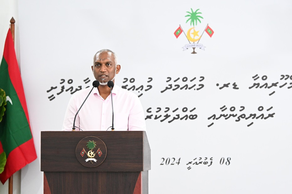 President Muizzu speaking to residents of Gaadhiffushi island