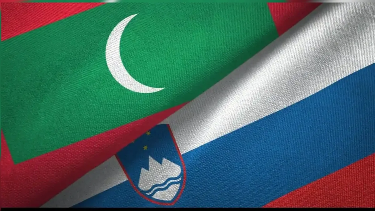 The national flags of the Maldives and Slovenia.