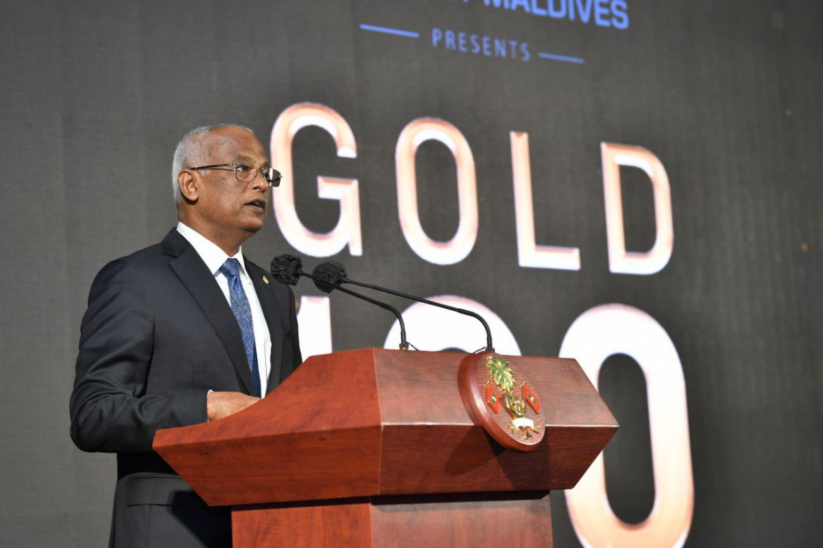 The president took the podium at the GOLD 100 Gala event held at CROSSROADS Maldives, on Tuesday