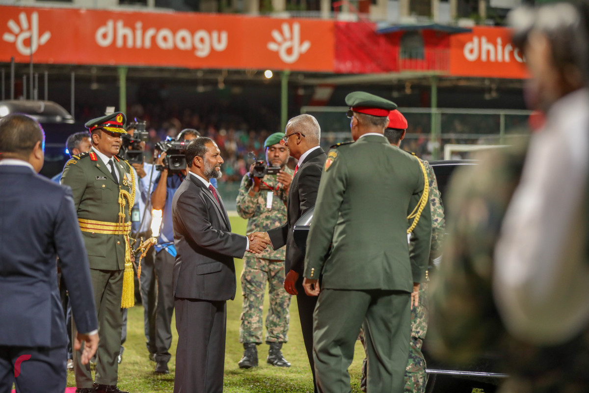 26 ޖުލައި 2019 --މިނިވަން ދުވަހުގެ ރަސްމީ ޕެރޭޑުގެ ހަރަކާތްތައް، ގަލޮޅު ދަނޑުގައި ބޭއްވި ޕެރޭޑް ޝަރަފްވެރި ކޮށްދެއްވީ ރައީސުލް ޖުމްހޫރިއްޔާ އިބްރާހިމް މުހައްމަދު ސޯލިހް-- ފޮޓޯ: ޝުއައިބް މުހައްމަދު