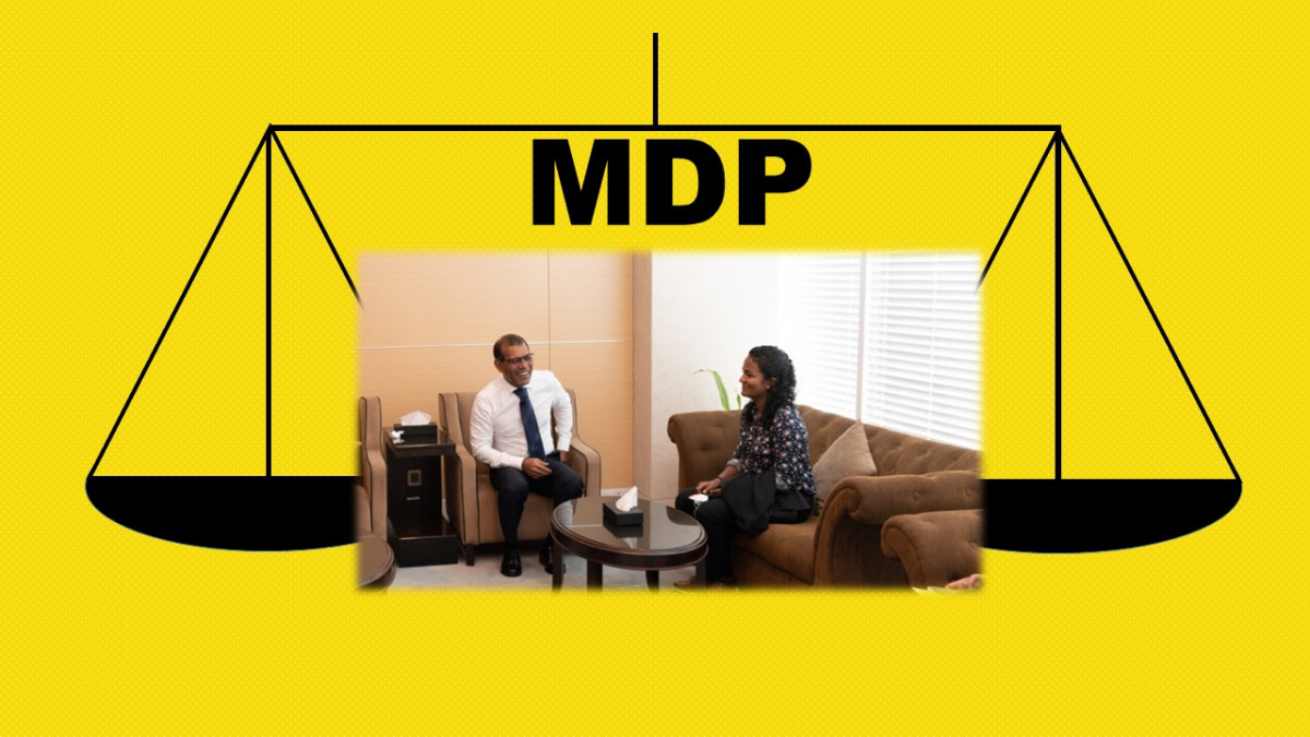 އެމްޑީޕީގެ ރައީސް މުހައްމަދު ނަޝީދު (ވ) އަދި އެންވަޔަރަމަންޓް މިނިސްޓަރު އައިމިނަތު ޝައުނާ (ކ)