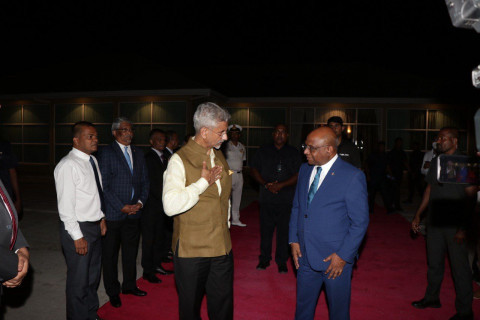 India's Minister of External Affairs was seen off at Gan International Airport by Foreign Minister Shahid, Mayor of Addu City and senior officials of the Ministry of Foreign Affairs
