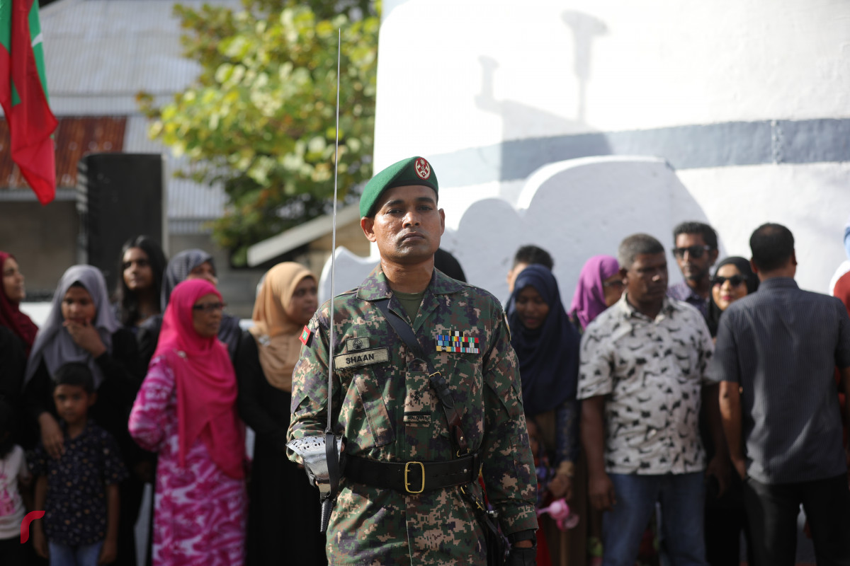 27 ޖުލައި 2019 --މިނިވަން ދުވަހުގެ ރަސްމީ ހިނގާލުމުގެ ތެރެއިން، ސިފައިންގެ ޕެރޭޑް-- ފޮޓޯ: ޝުއައިބް މުހައްމަދު