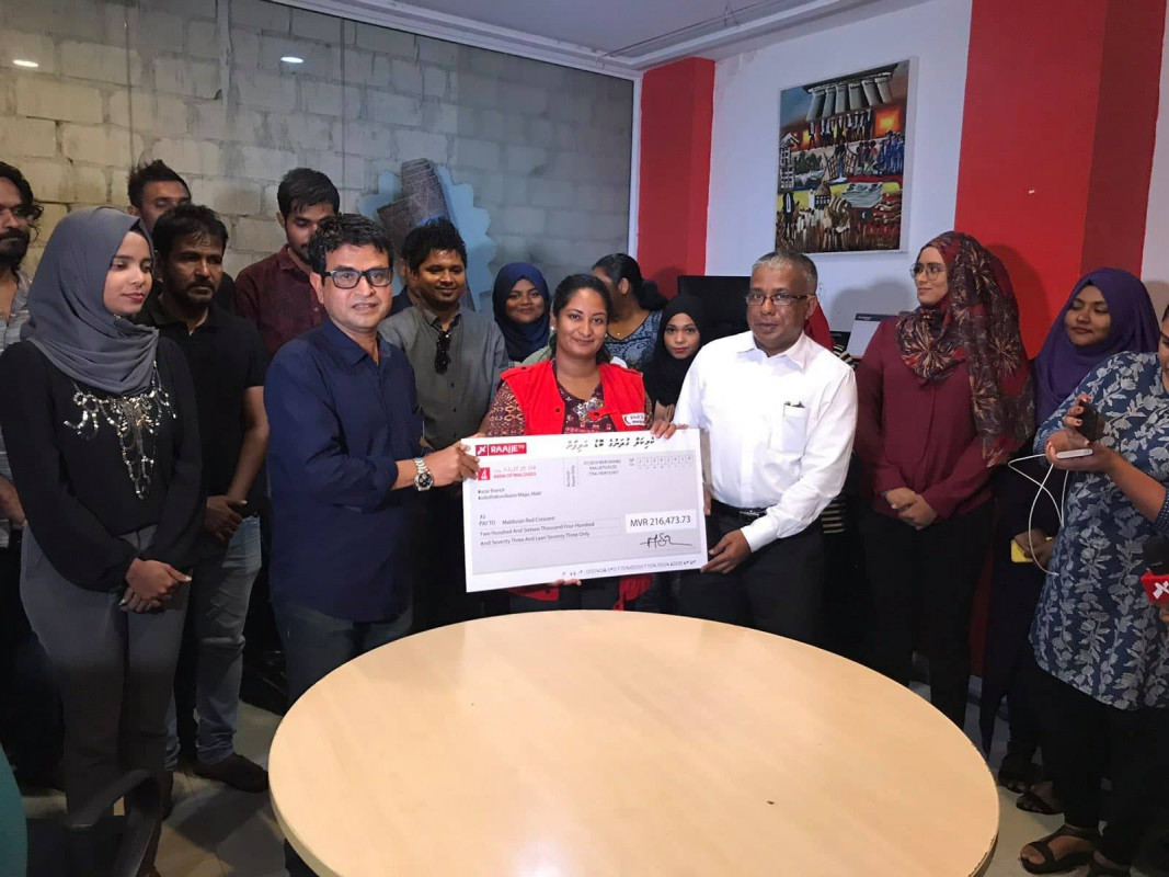 The cheque was handed over at a small ceremony on Monday evening