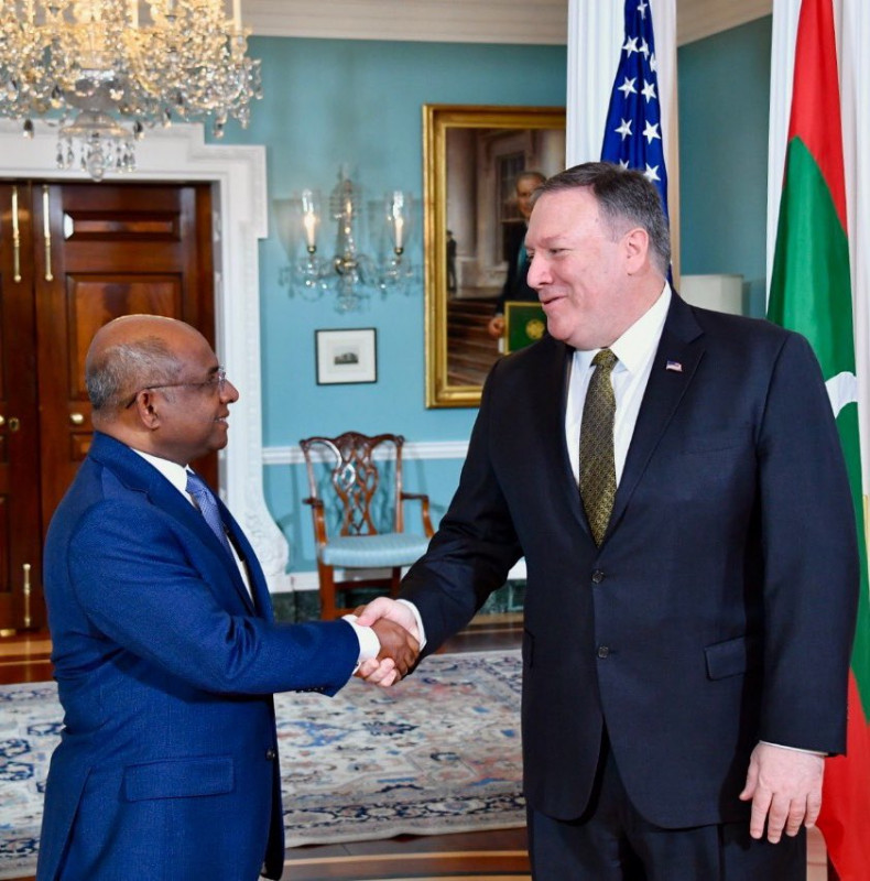 Foreign Minister Abdulla Shahid with US Secretary of State Mike Pompeo