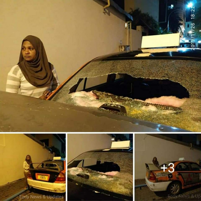 އައިމިނަތު ވަހީދާ ދުއްވަމުން އަންނަ ޓެކްސީއަށް ބަޔަކު މީހުން ގެއްލުންދީފައި