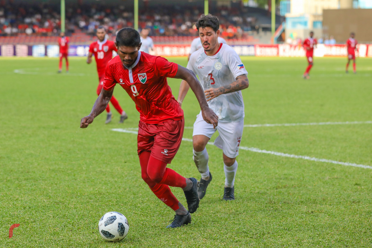 ވޯލްޑްކަޕް ކޮލިފައިން ދިވެހިރާއްޖެ އާއި ފިލިޕީންސް ބައްދަލުކުރި މެޗުގެ ތެރެއިން -- ފޮޓޯ: ރާއްޖެ.އެމްވީ