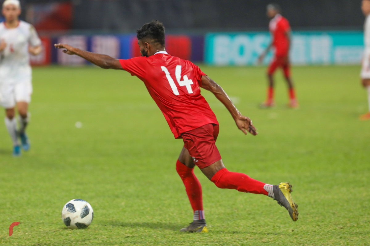 ވޯލްޑްކަޕް ކޮލިފައިން ދިވެހިރާއްޖެ އާއި ފިލިޕީންސް ބައްދަލުކުރި މެޗުގެ ތެރެއިން -- ފޮޓޯ: ރާއްޖެ.އެމްވީ