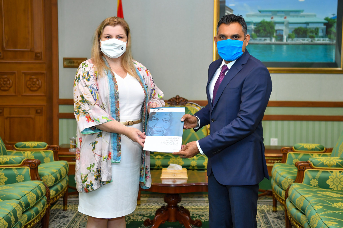 Vice President Faisal Naseem was Presented with the Dhivehi translation by the UN Resident Coordinator